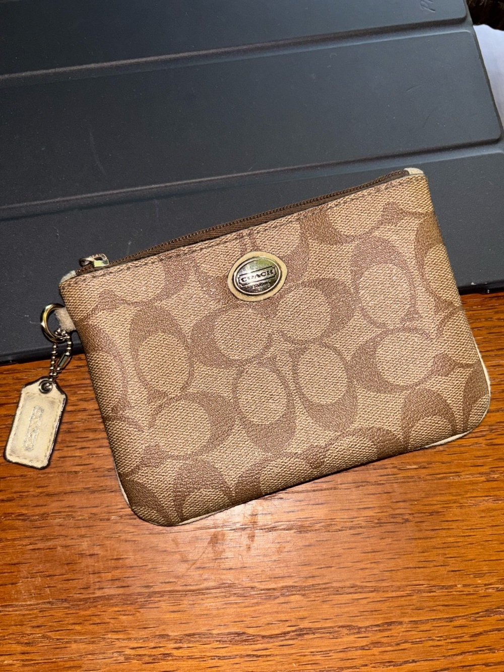 Coach Monogram Logo Brown Wallet Pouch Small